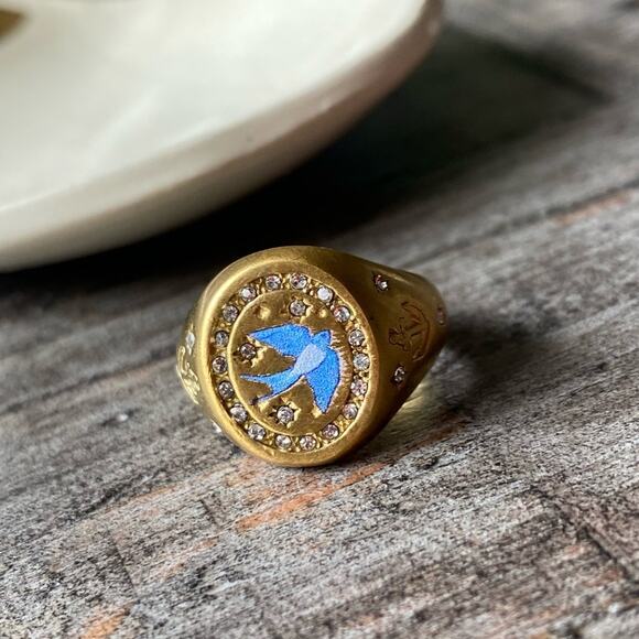 NEW Gold Blue Bird Rhinestone Ring - Picture 5 of 9